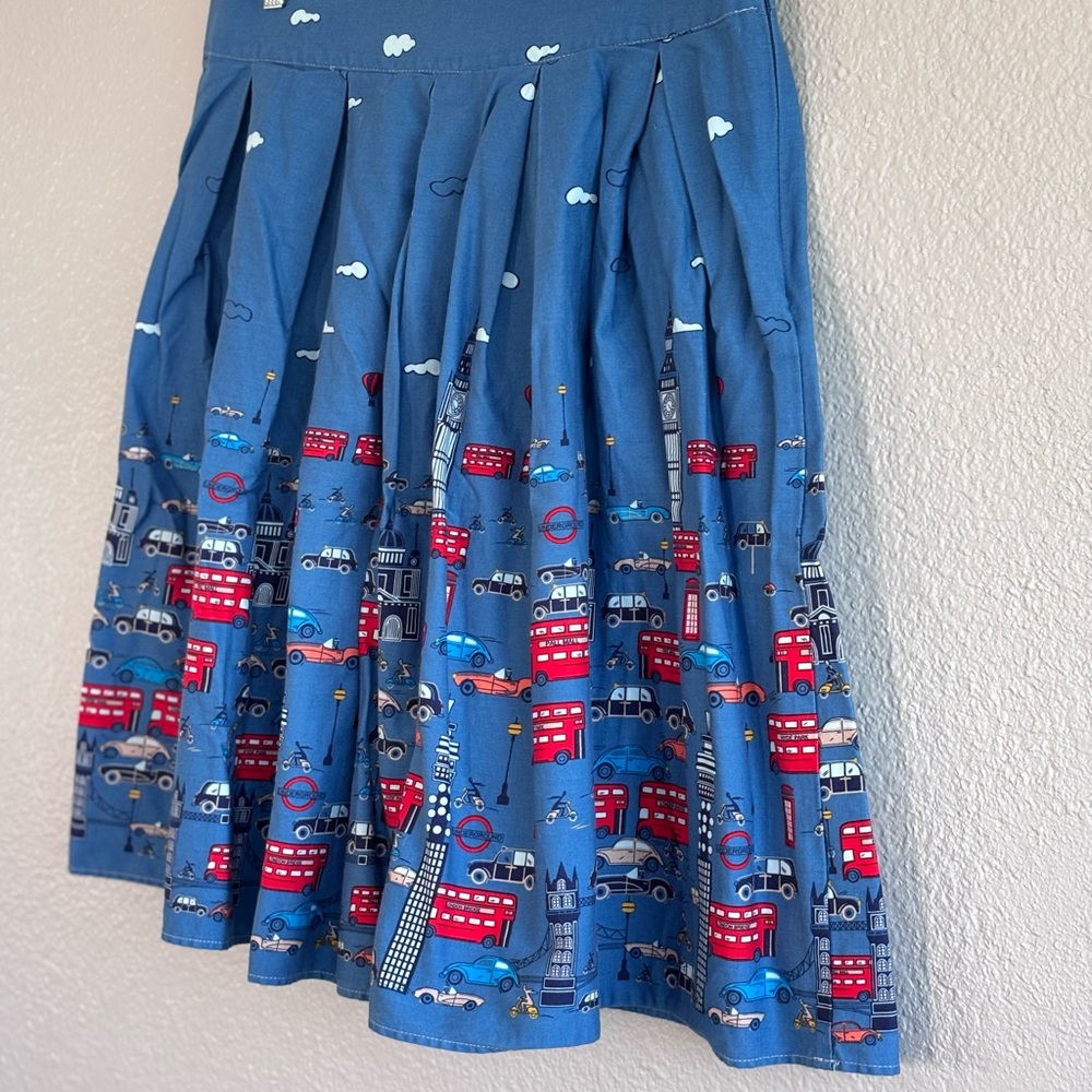 London Skyline Print Circle Skirt Blue Red‎ Retro A-Line Size XL - Picture 9 of 10